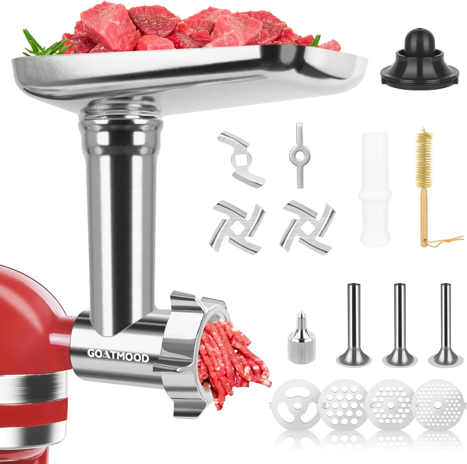 

304 Stainless Steel Food Grinder Attachment Fit KitchenAid Stand Mixers, Food Grinder Compatible with Meat Grinder Attachment