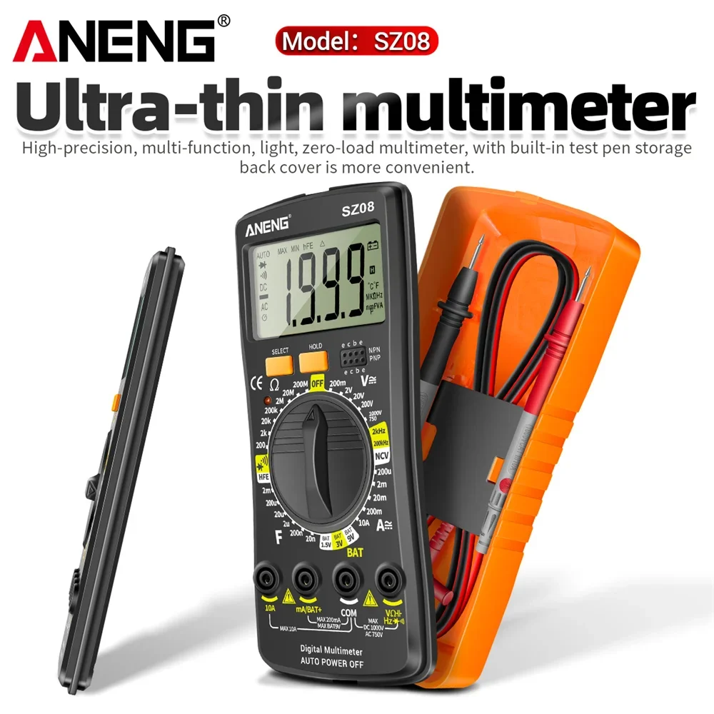 Digital Multimeter Ultra-thin Tester ANENG SZ08 Professional Non-contact AC/DC Voltmeter Current Capacitance 1999 Counts Detecto