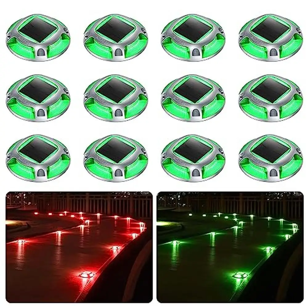 12-Pack Solar Driveway Lights 2 Color Modes Dock Markers Step Lights Advanced Monocrystalline Silicon Panel 600mAh Battery