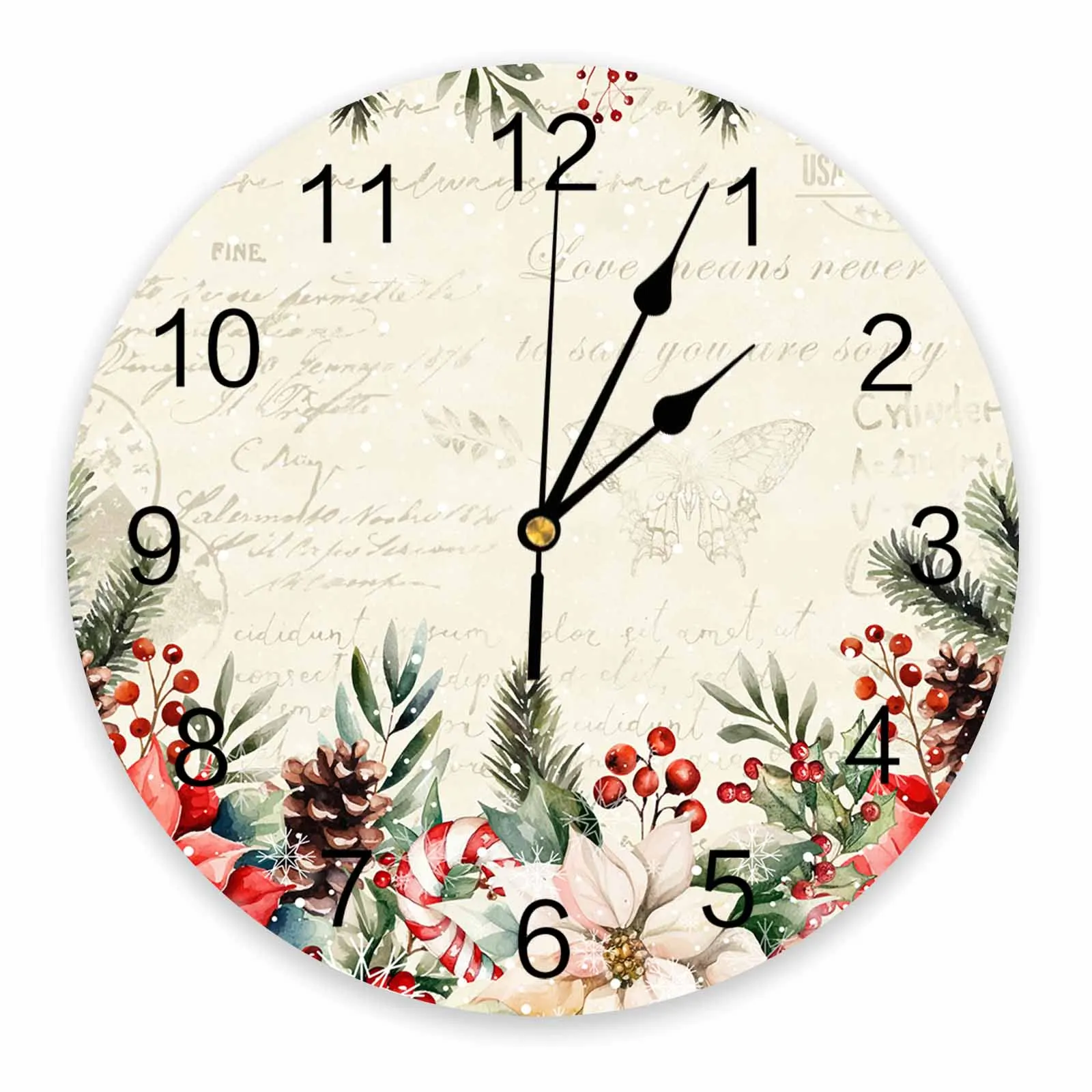 Christmas Poinsettia Berry Wall Clock Large Modern Kitchen Dinning Round Wall Clocks Watches Living Room