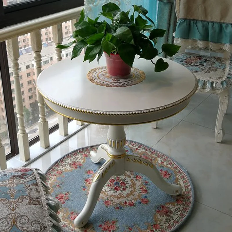 

European solid wood round table white round small coffee table telephone round coffee table corner few sides beauty salon negoti