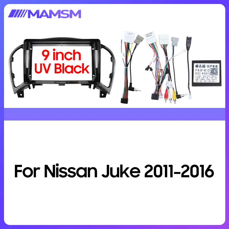 9 Inch UV Black 2Din Car Frame Fascia Panel Dashboard Cable Harness Car Accessories Fit For Nissan Juke 2011-2016 Android Radio
