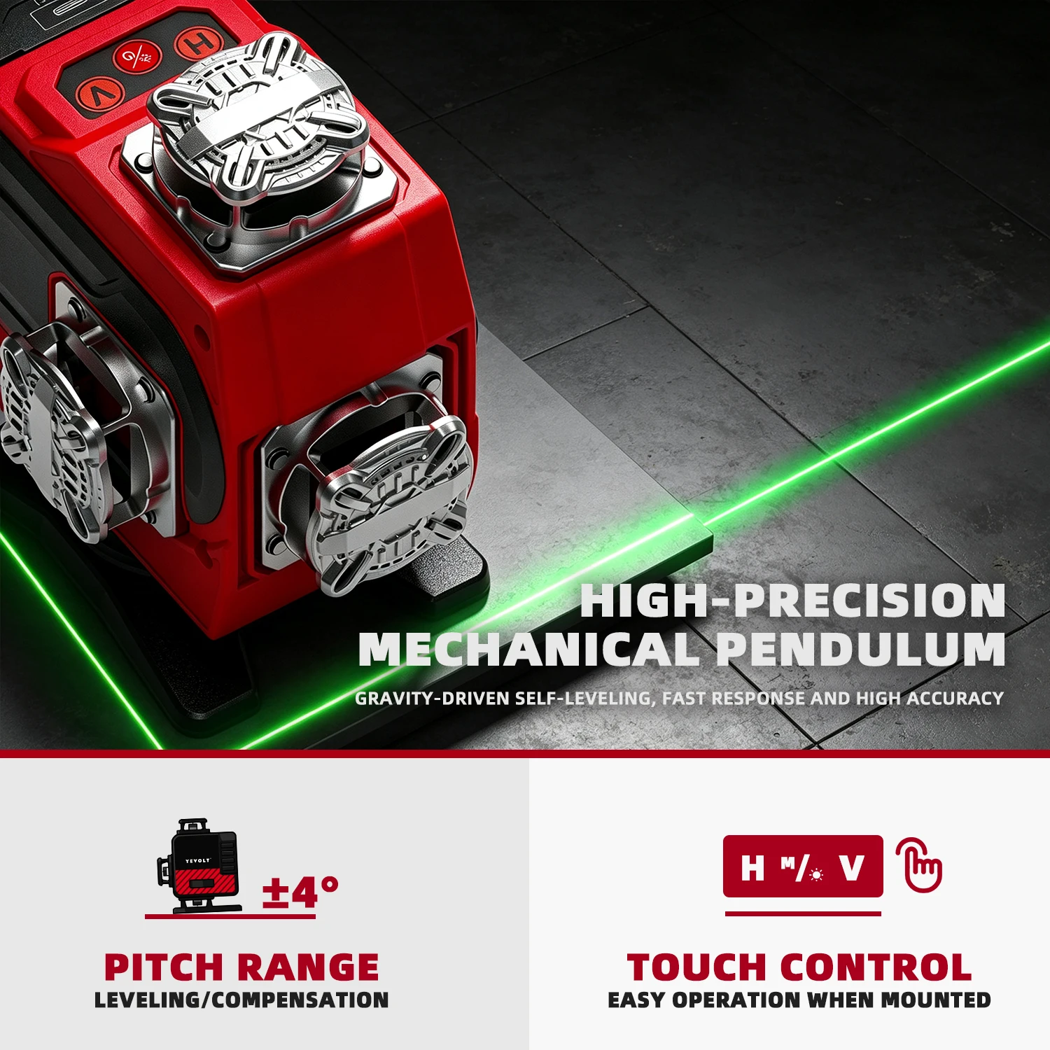 YEVOLT 4x360° 16 Line Green Cross‑Line Laser Level for Household DIY Fireplace Surround Tile Wall Fixture Layout Remodeling Task