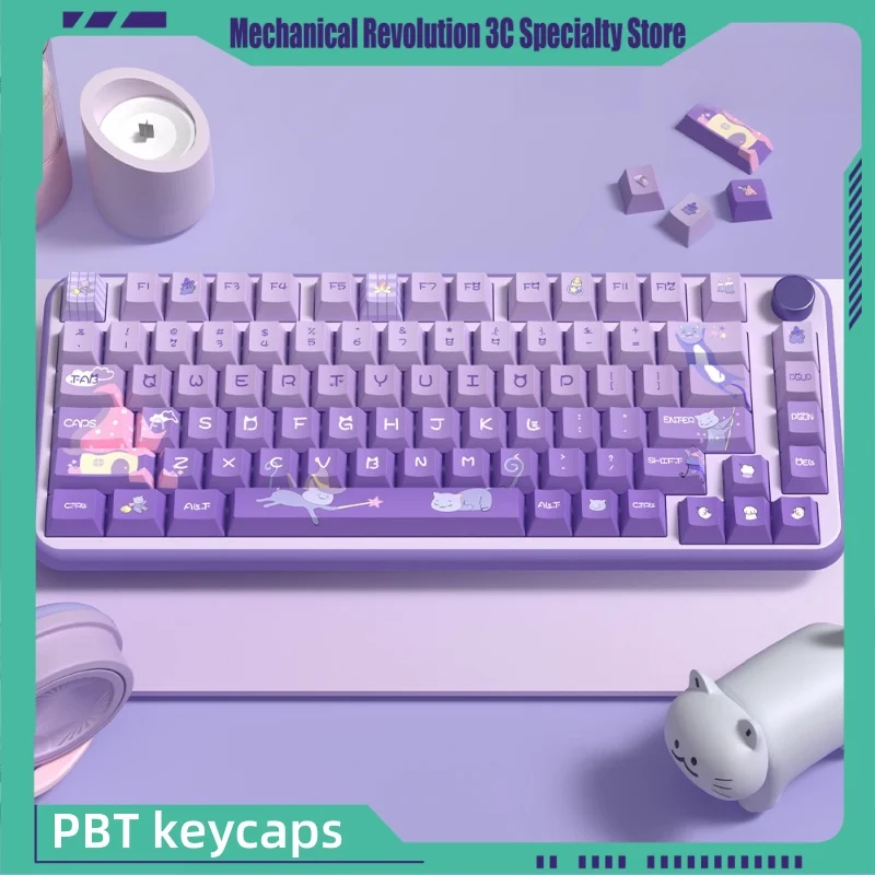 meow castelo imortal keycaps tematicos taro leite roxo original pbt teclado mecanico compativel compativel com mk750 cmk98 teclado ciy68mechanical 158key perfumado 01