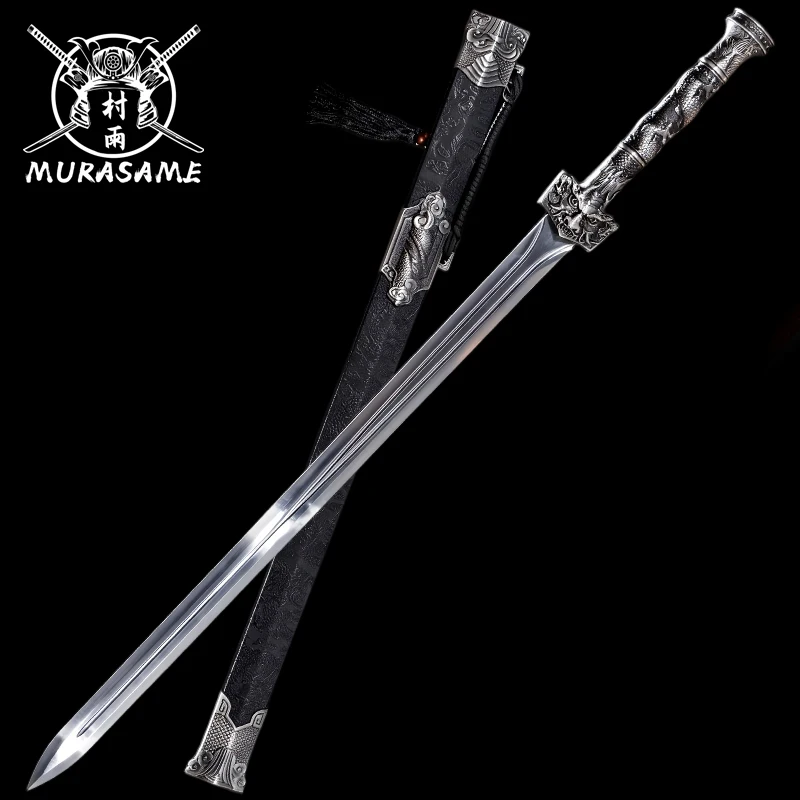 Chinese Dragon Han Jian Manganese Steel Blade Real Aluminum Alloy Fittings Solid Wood Wrapped Leather Scabbard Decorative Katana