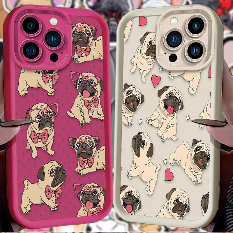 Cute Glasses Pug Dog Case For iPhone 16E 16 15 14 13 12 11 Pro Max X XS X S Max XR SE 2020 7 8 Plus Shockproof Silicone Funda view 2