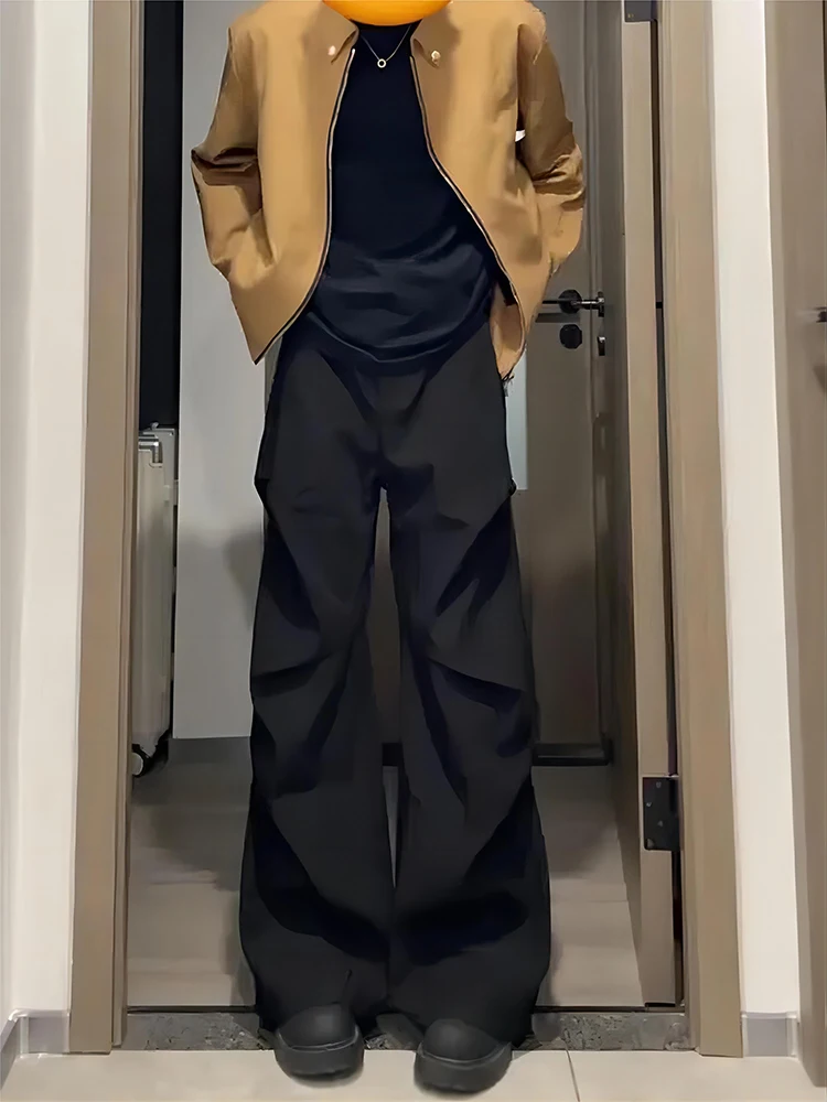 

Bla Pleated Wide Leg Pants Men's Casual Straight Leg Trousers Spring Autumn Drapey Faionable Youth Active Sle