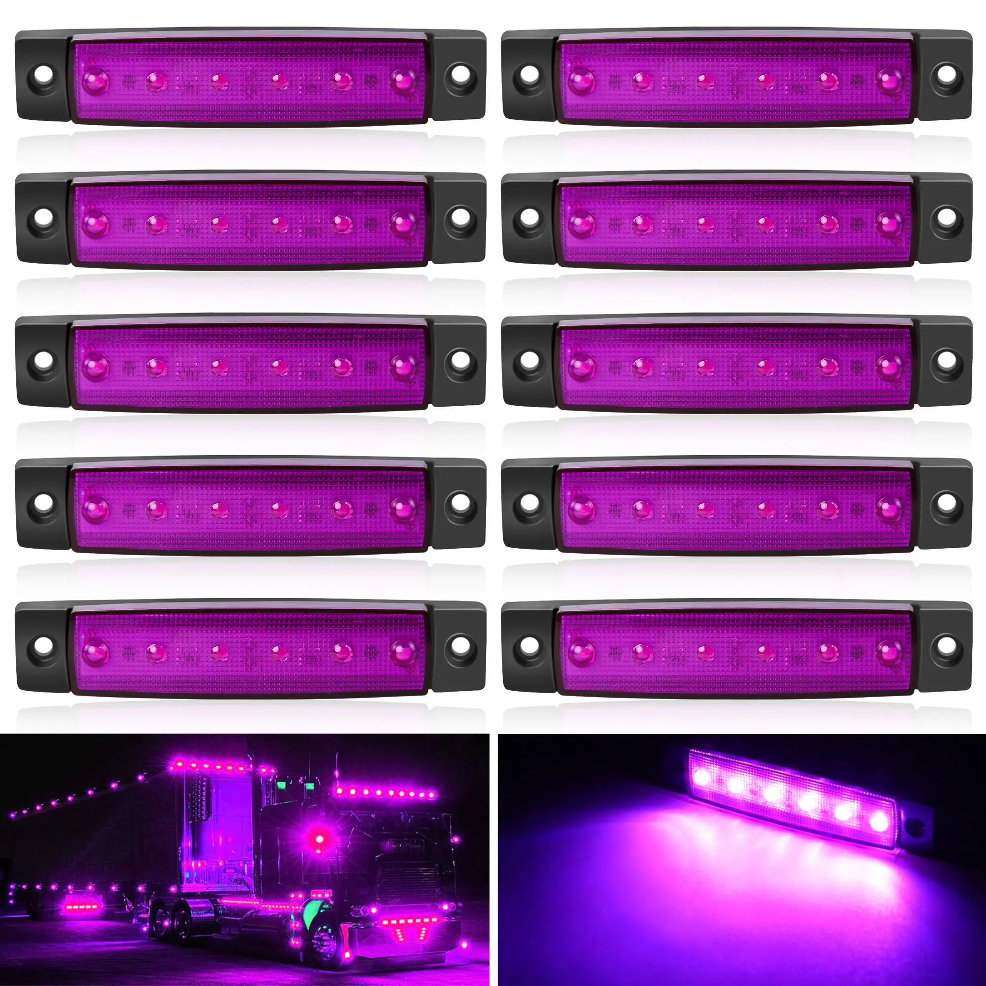 10 Stück Lila 12V-24V LED-Seitenmarkierungsleuchten für Vorne und Hinten bei LKWs, Kabinen, Wohnmobilen und Anhängern – Detail 4