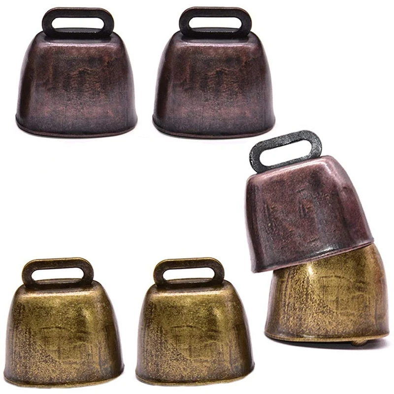 FBIL-6 Pcs Metal Cow Bell, Cowbell Retro Bell For Horse Sheep Grazing Copper, Cow Bells Noise Makers