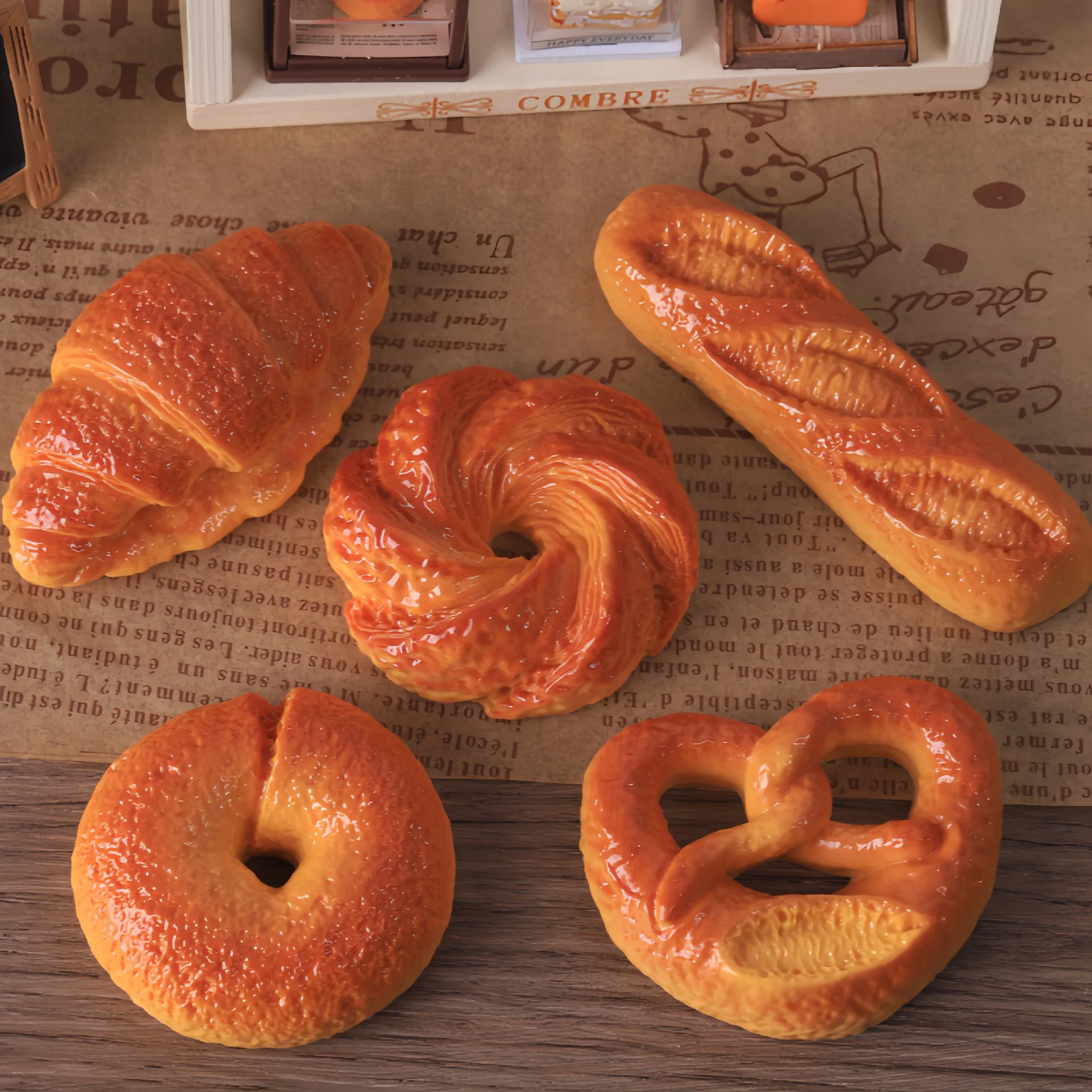 Mini Bakery Bread Model Croissant Baguette Miniature Food Play DIY Resin Craft Miniature Decoration Desktop Home Decor