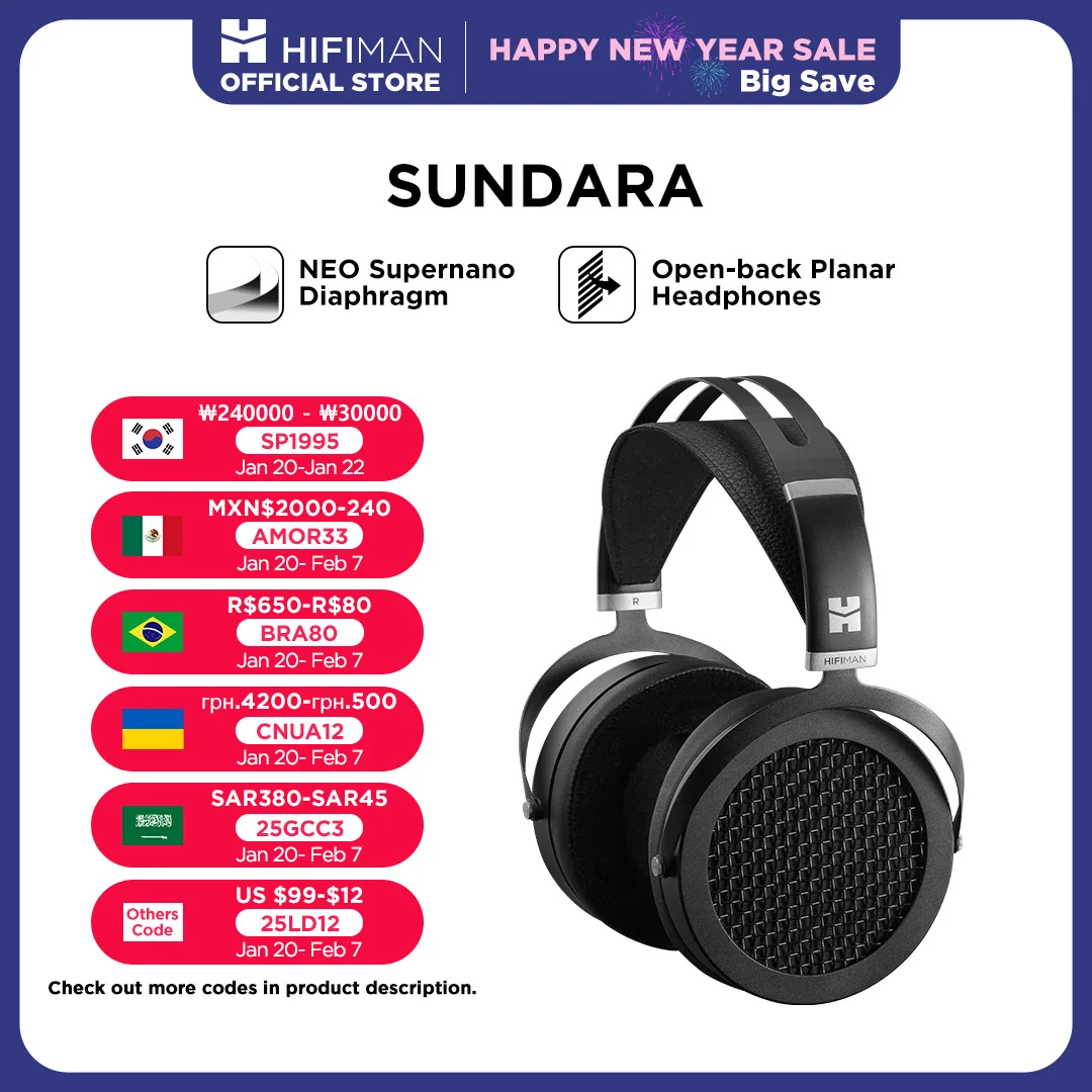 HIFIMAN SUNDARA Over-Ear Full-Size Planar Magnetic Headphones (Black) with High Fidelity Design Metal Casing