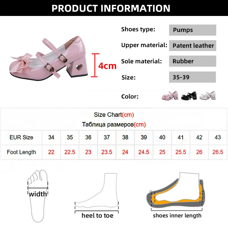 Patent Leather High Heels Pumps Women Sweet Pink Bowknot Cosplay Lolita Shoes Woman Bride Wedding Buckle Strap Mary Jane Pumps