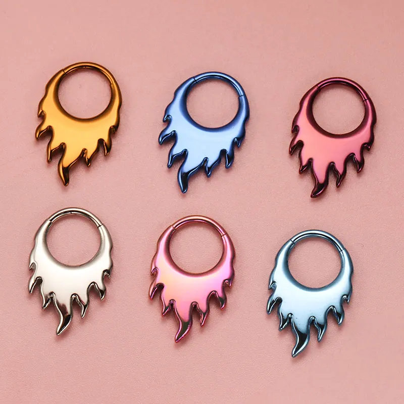 ASTM F136 Titanium Heart Clicker Septum Piercing 16G Hinge Daith Helix Flame Spider Web Earring 2024 New Anodized Wholesale