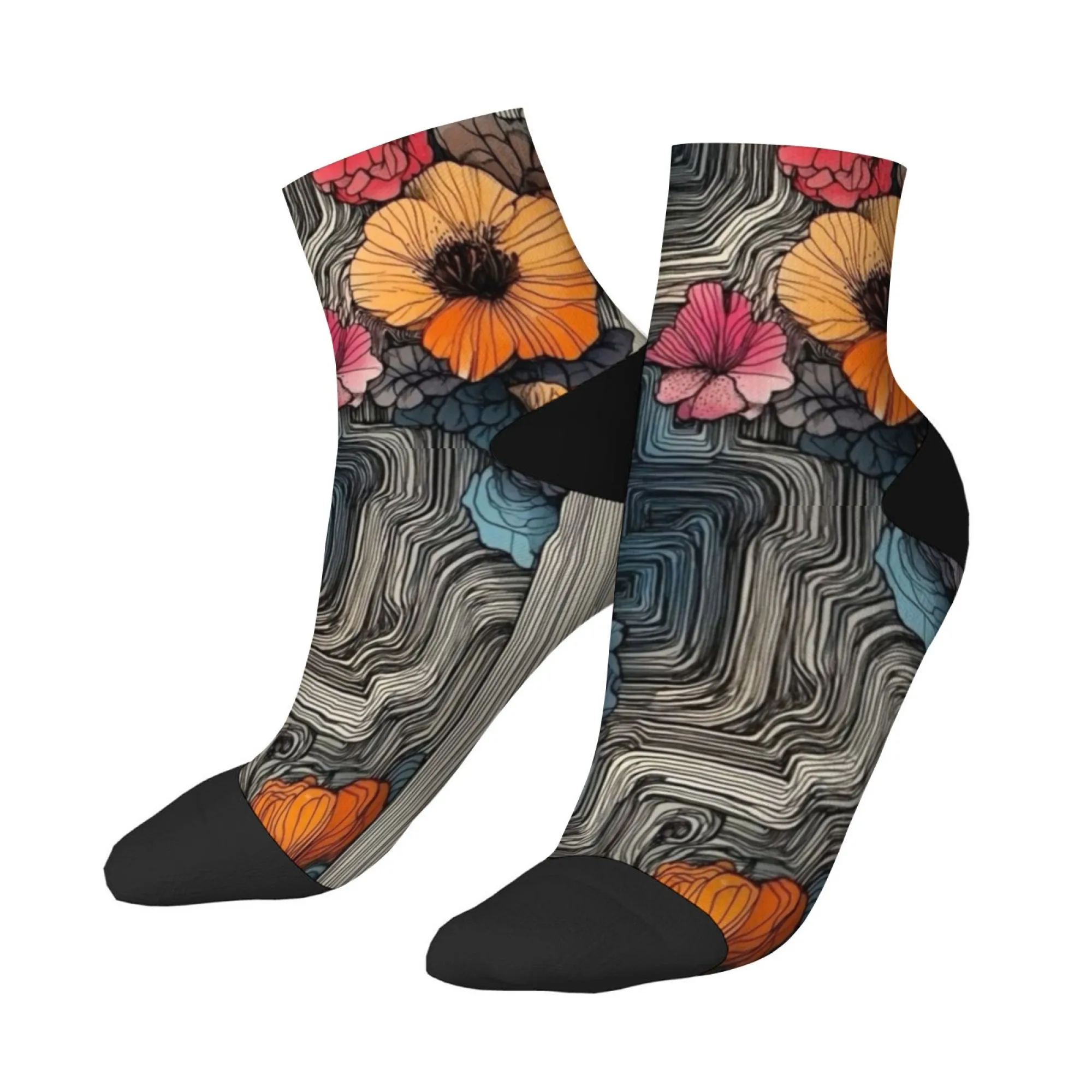 

Artistic Flower style Short Socks Polyester Blend Comfortable Casual Socks for Women Men Unisex Soft Breathable Lightweight