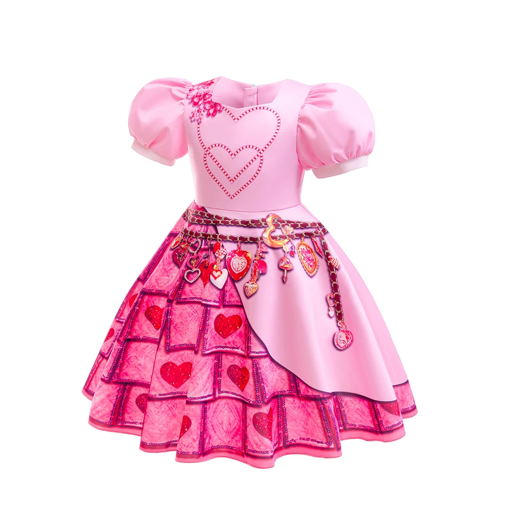 Halloween Party Queen of the Hearts Girls brixy Costume Cosplay discents 4 the Rise of Red Pink Puff Sleeve Princess Dress