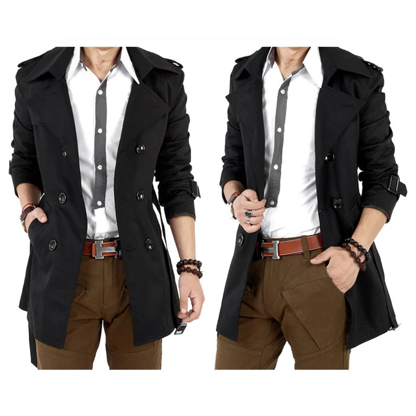 Trench Coat for Men 2025 Winter British Style Double Breasted Work Business Casual Slim Fit Windbreaker Jacket Long Overcoat Men