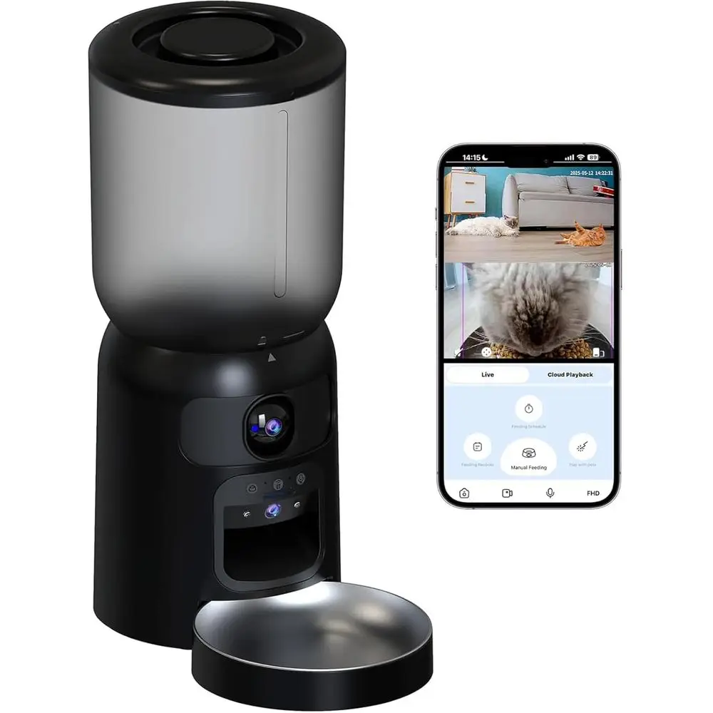 Cat Feeder, Automatic Dog Feeder with Camera, Cat Food Dispenser, 5G WiFi Pet Feeder with 2-Way Audio, Timed Pet Feeders, Motion