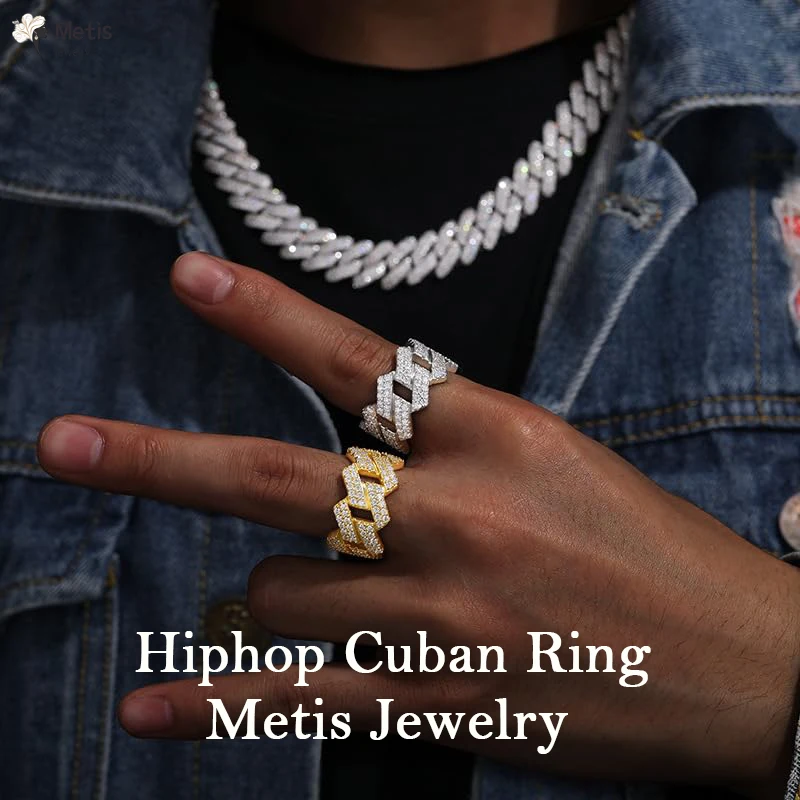 Moissanite Cuban Link Ring Wedding Band D Color VVS1 925 Sterling Silver Round Cut Classic Hip-Hop Eternity Band Ring for Man