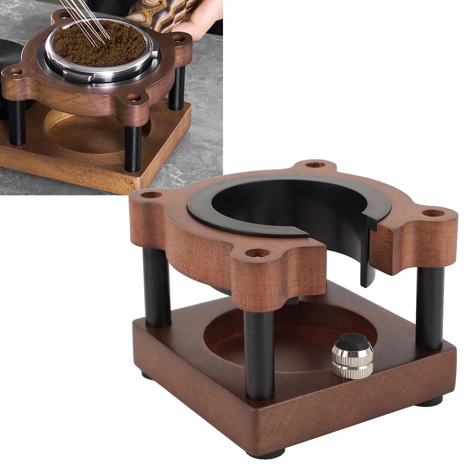 

Coffee Portafilter Holder Universal Prevent Slip Bear Shaped Wooden Coffee Tamper Stand for 51mm 53mm 58mm Portafilter