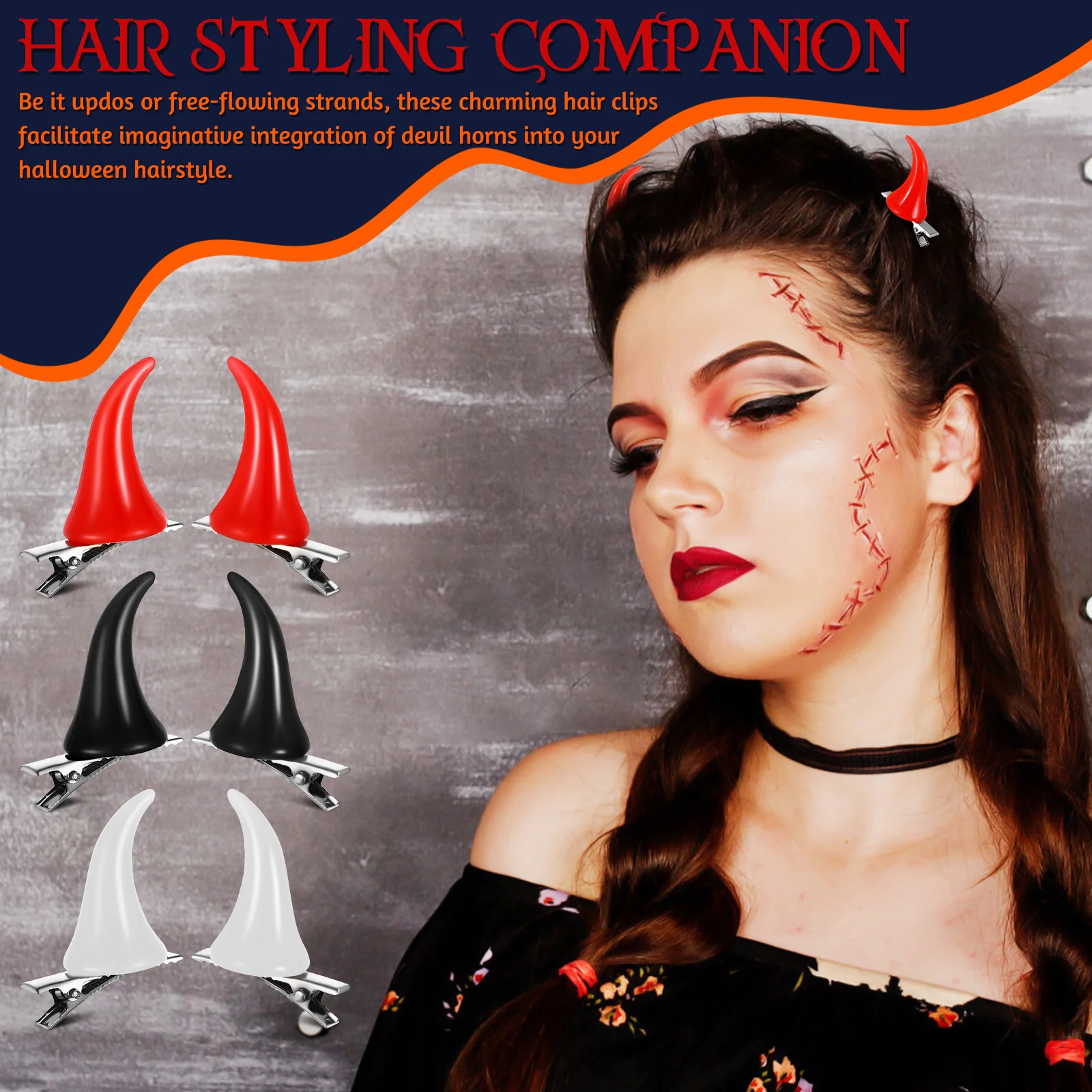 

6pcs Demon Horn Hair Clips Resin Craft Lightweight Secure Alligator Clip Halloween Party Hair Accessories Styling For Women
