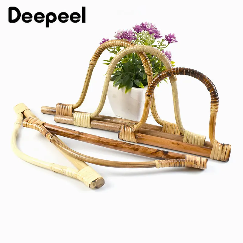 2Pcs Deepeel D-shaped Ring Rattan Bags Handles Bamboo Purse Frames Sewing Brackets Handmade DIY Bag Handle Sew Kit Accessories