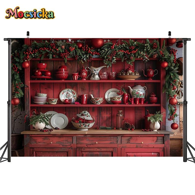 Mocsicka Winter Christmas Photography Background Xmas Wreath Closet Holiday Party Family Photo Backdrops Studio