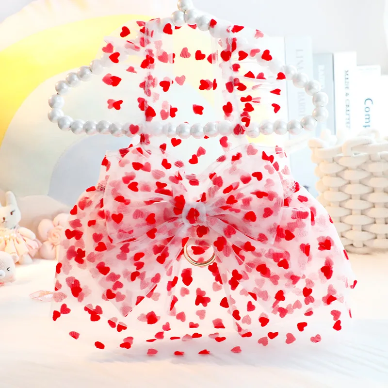 

Летнее платье для собак, красное марлевое платье принцессы Love, легкое дышащее платье для маленьких домашних животных 6844