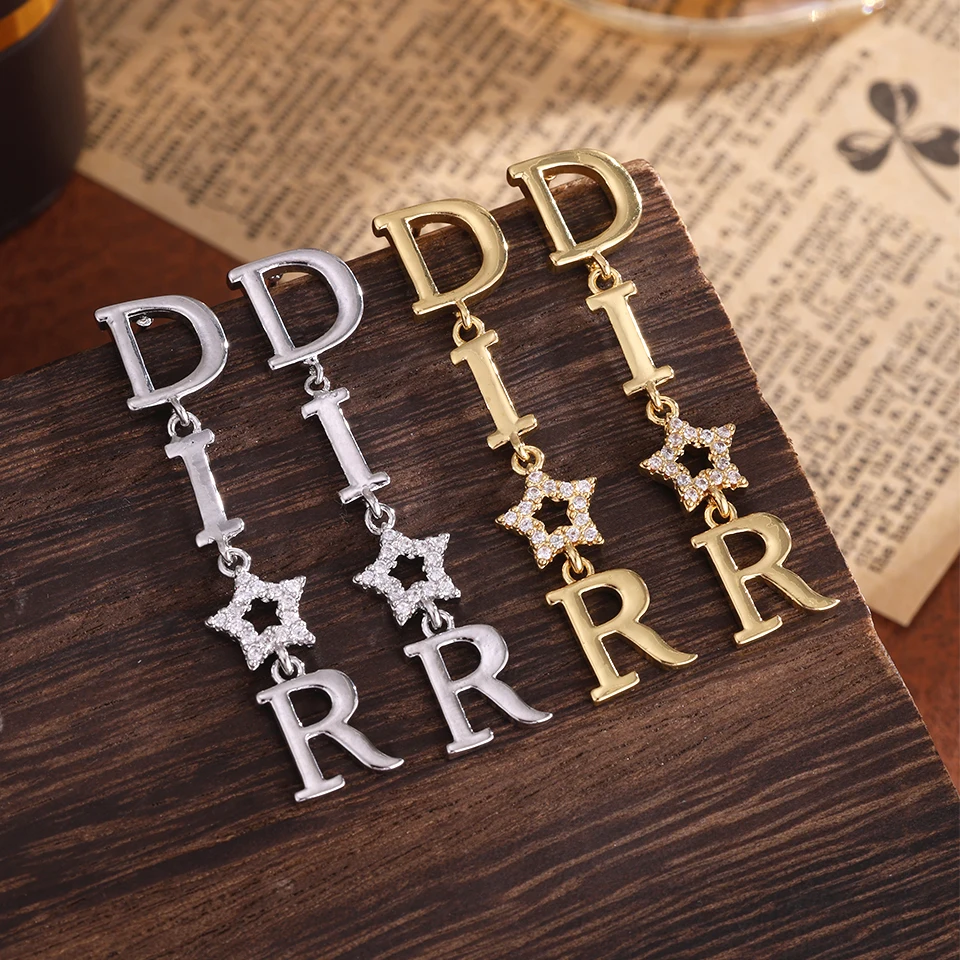 Fashion Long Dangle Earrings For Women Shiny Zircon Hollow Stars Wedding Party Jewelry Dear-Letter Style