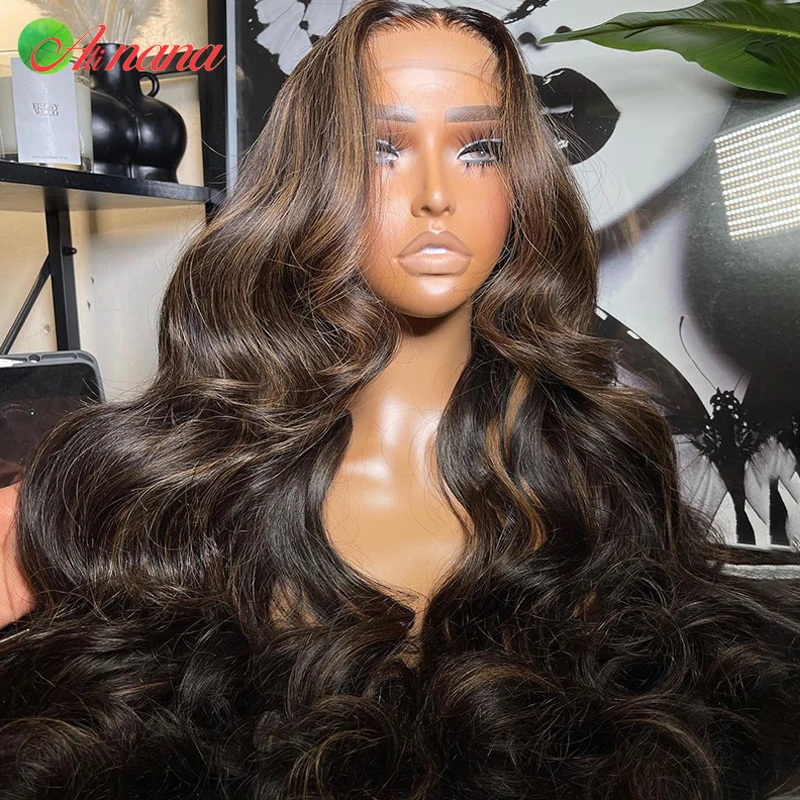 Highlights Brown Colored Body Wave 13X6 Lace Frontal Wig Pre-Plucked Peruvian Remy Human Hair Lace Front Wig For Black Women