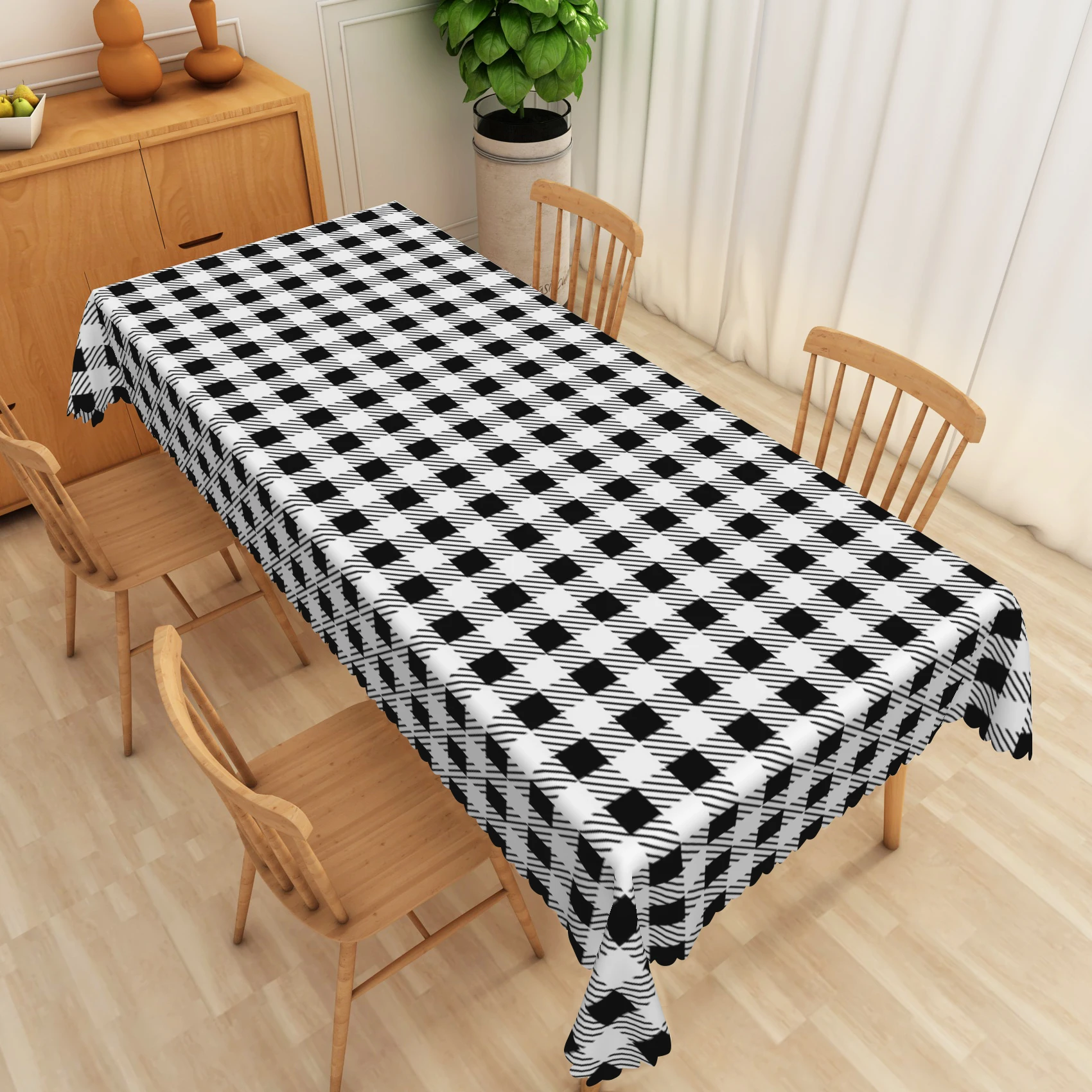 Black White Checker Board Rectangle Waterproof Tablecloth Holiday Party Decor Farmhouse Kitchen Dining Tablecloth Table Decor