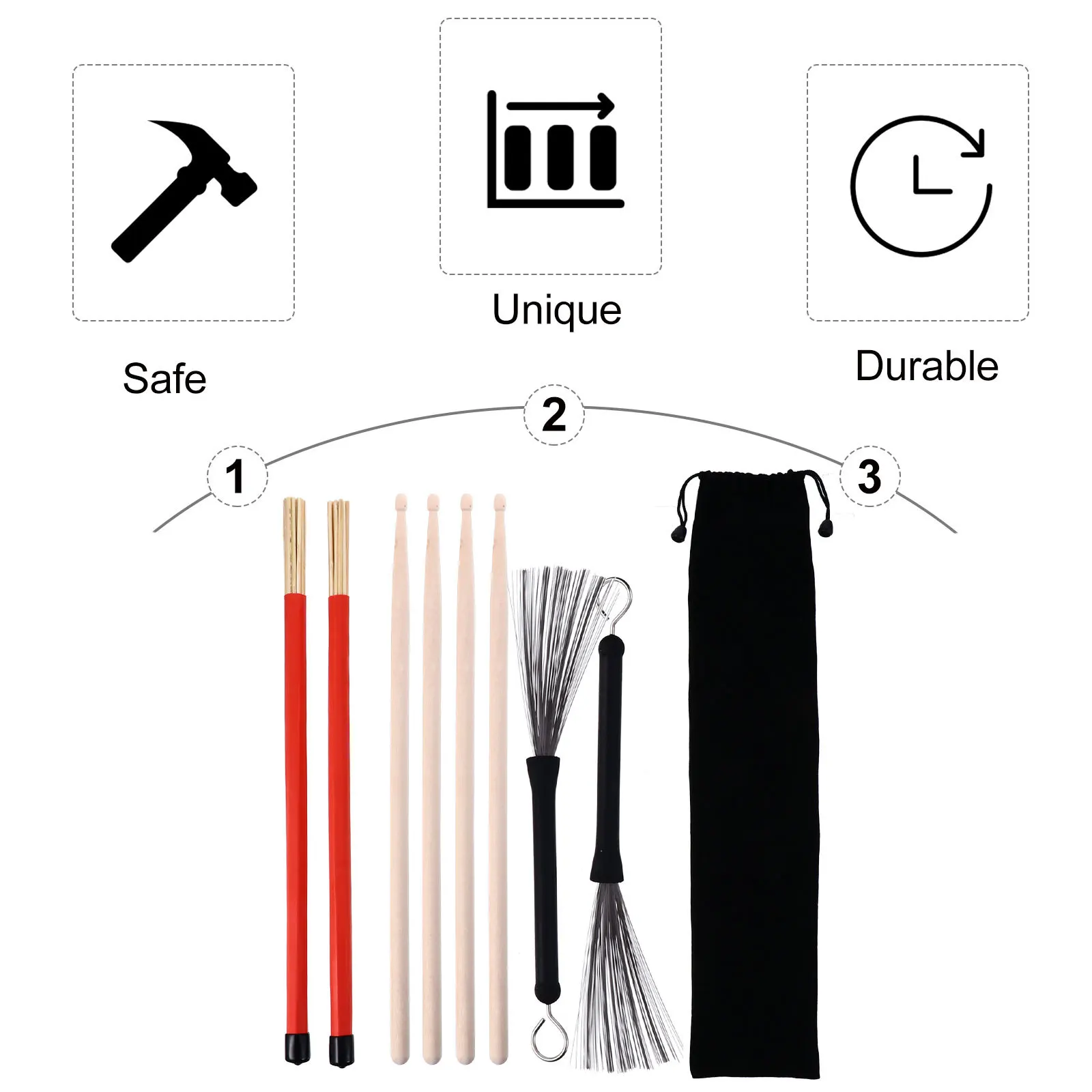 

1Set Drum Stick Drumbrush Set Professional Bamboo Brush Retractable Steel Wire Brush Drum Accessory for Low Volume Performance
