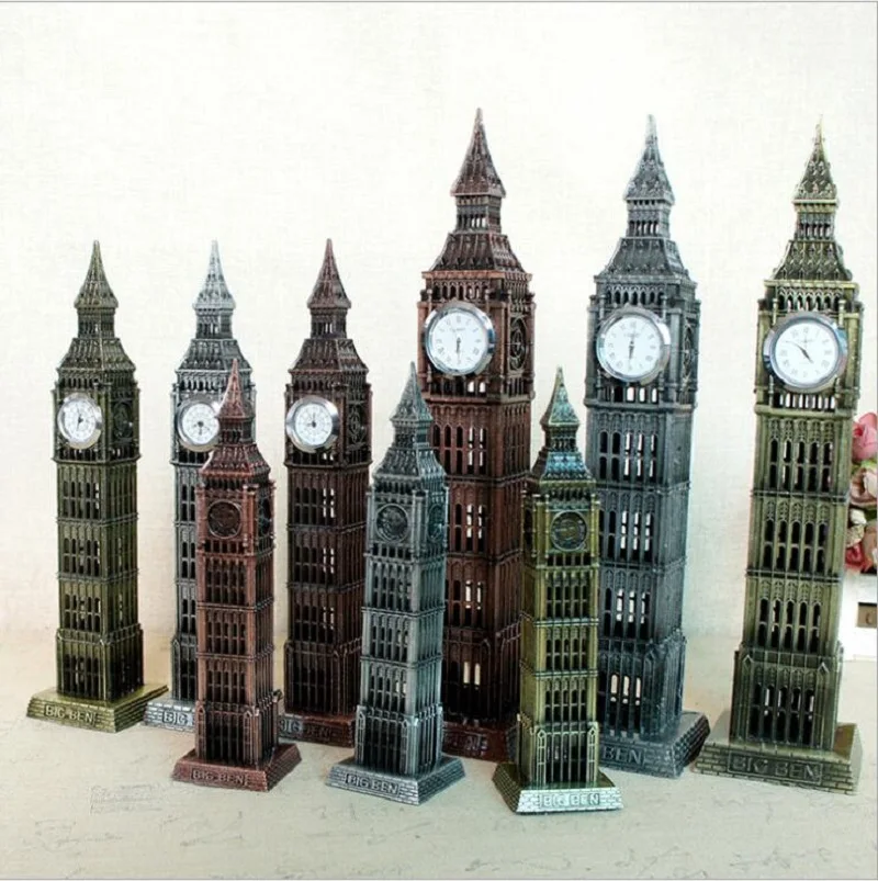 New 4 Color Design 3D Metal Famous Landmark Building Model Antique London Big Ben Statue Souvenir Gift Home Decor With Clock