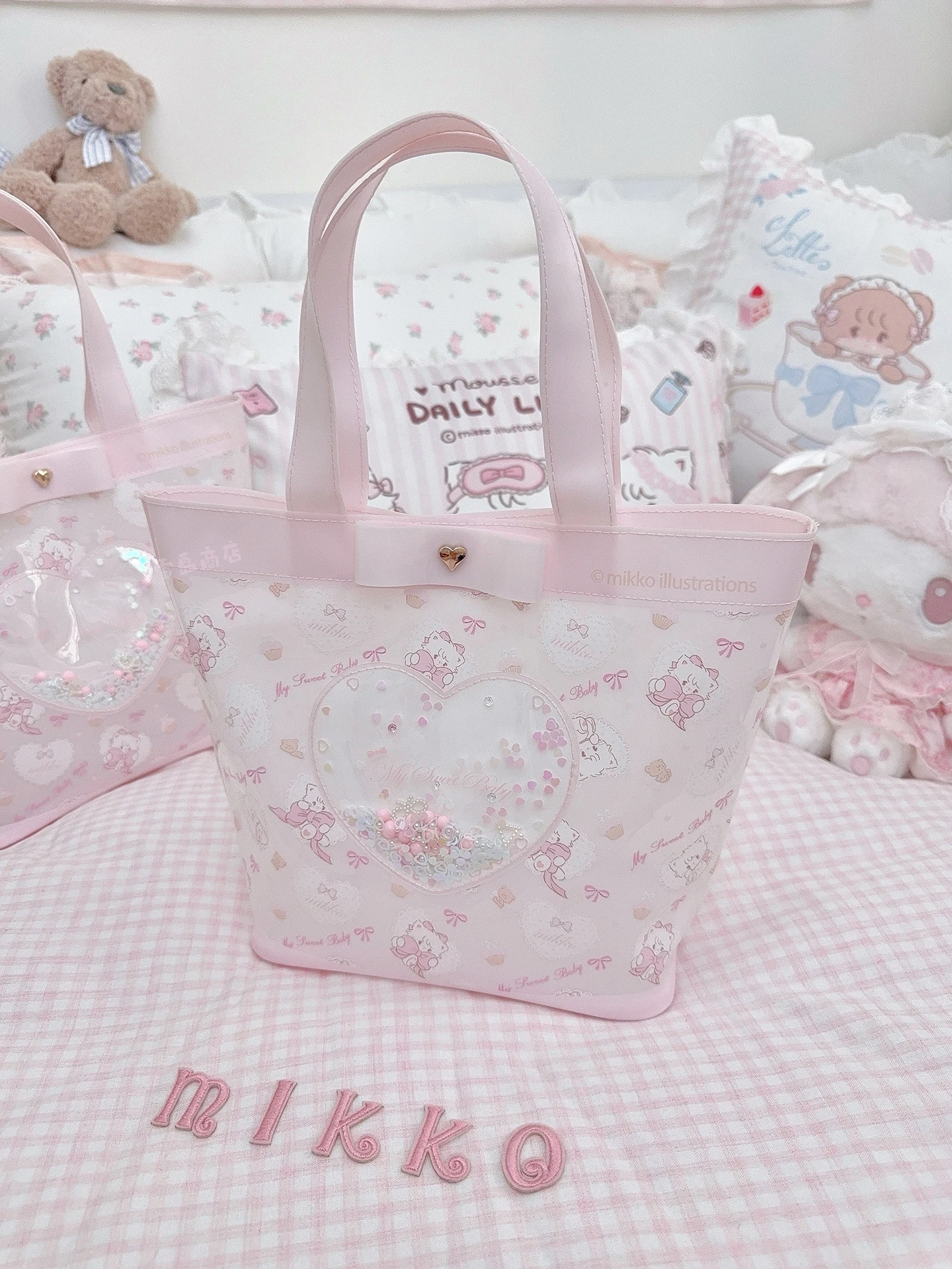 Kawaii Mikko New Jelly Handbag Mikko Translucent Pvc Makeup Storage Bag Swimming Waterproof Handbag Girls Anime Peripheral Gifts