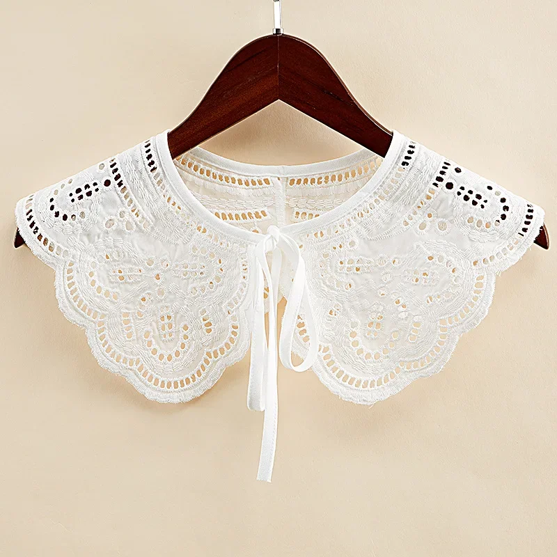Linbaiway Floral Embroidery Hollow Fake Collar for Women White Detachable Collars Lapel False Collar Female Clothes Accessory
