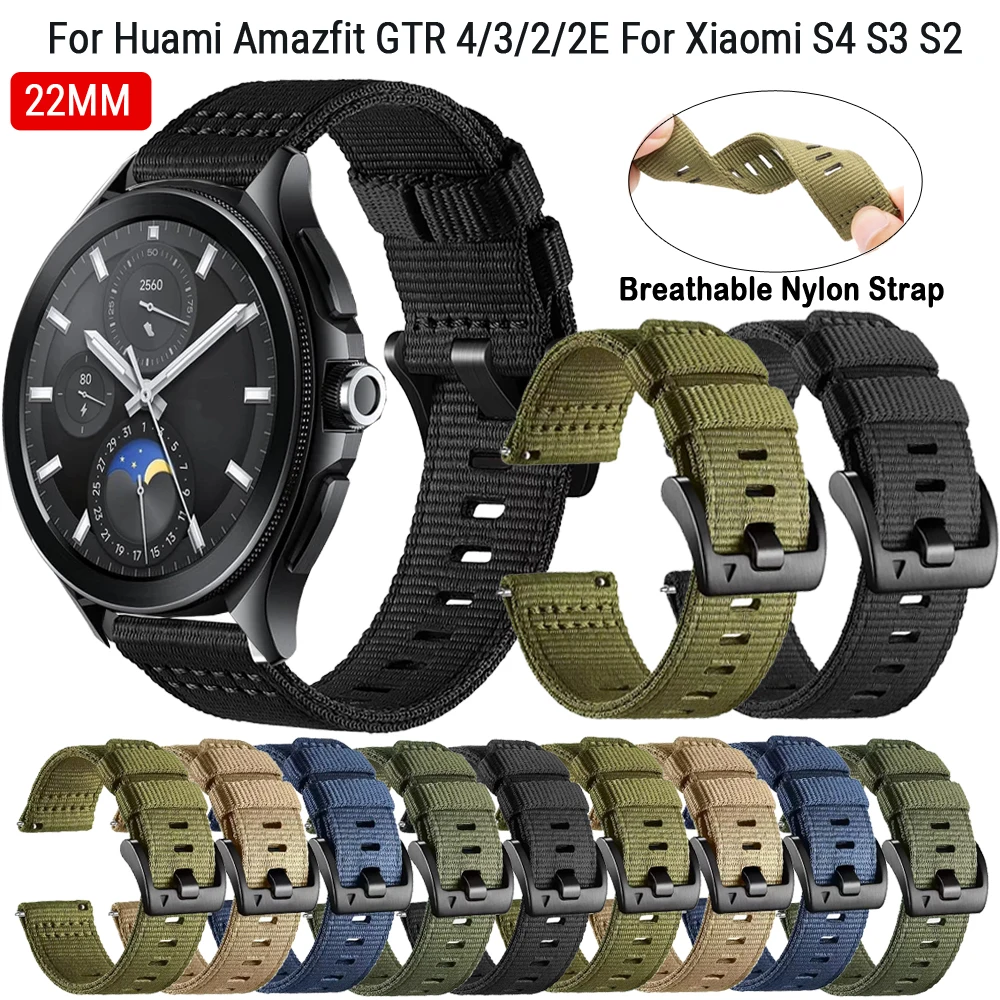 

Ремешок для часов 22 мм для Huami Amazfit GTR 4/3/2/2E Stratos 3/2, браслет для Xiaomi Watch S4/S3/S2/S1 Mi Color 2, нейлоновый ремешок для часов