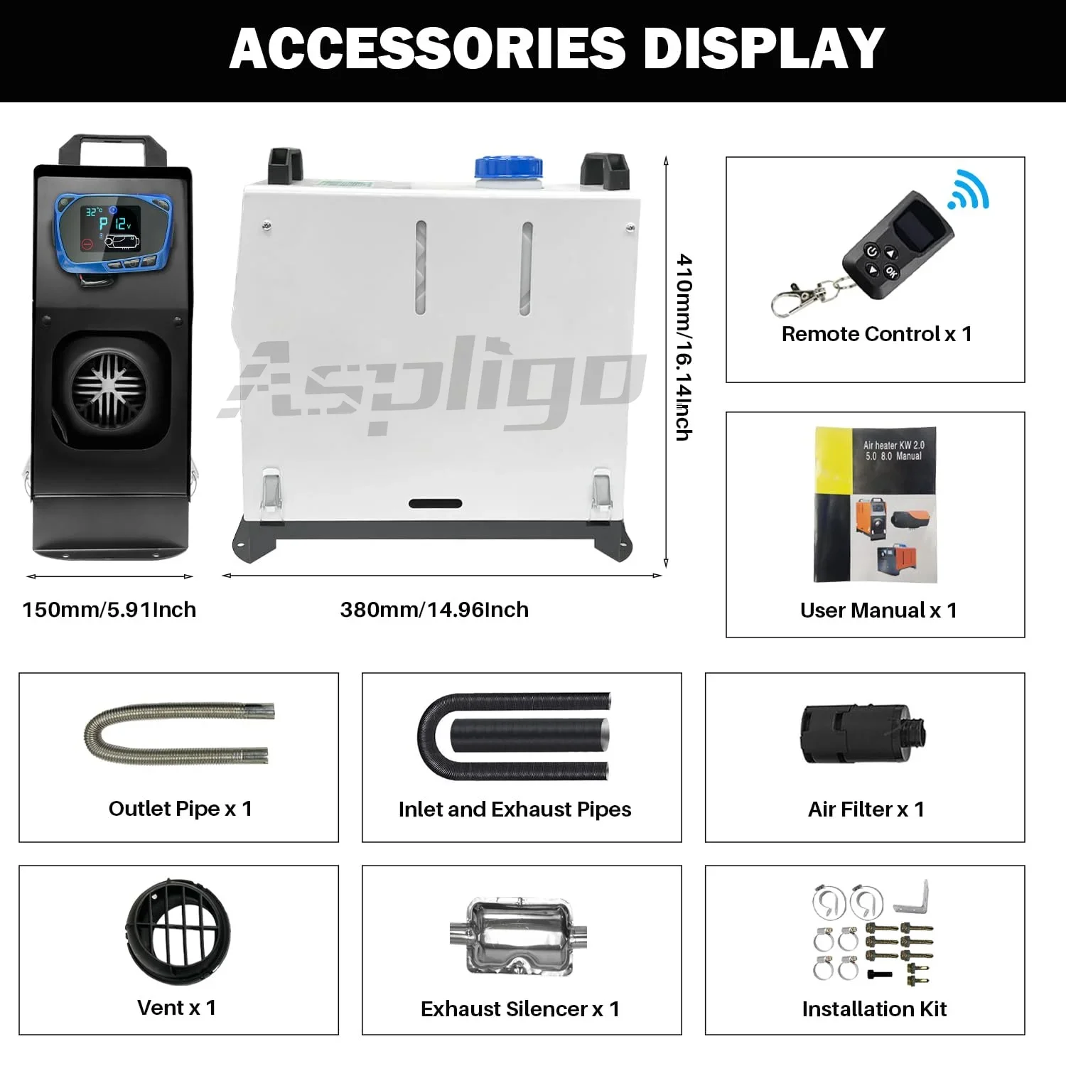 Aspligo 8kw 12V Auto Verwarming Diesel Alles In Een Standkachel Lcd Thermostaat Snelle Verwarming Warmer Voor Auto Vrachtwagen Bus Boot Rv