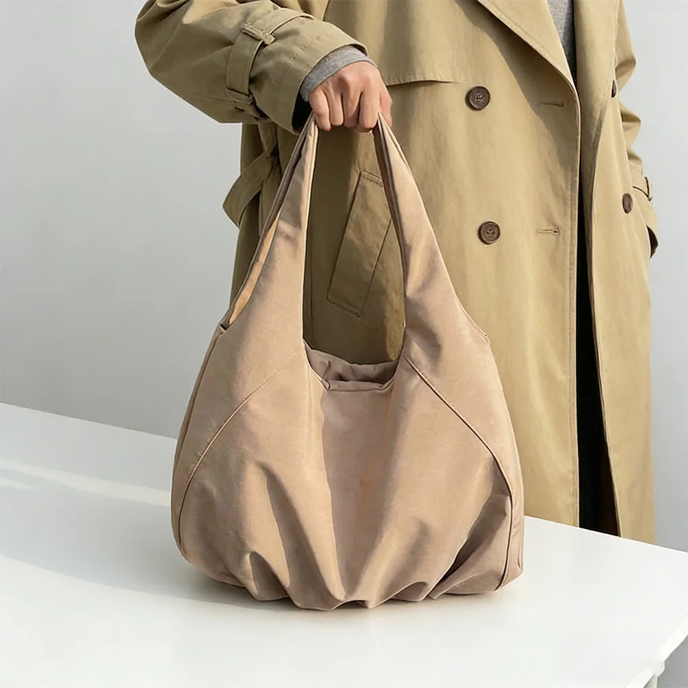 

Корейская нейлоновая сумка-тоут в стиле хобо для женщин, вместительная мягкая сумка через плечо, повседневная, для ежедневных поездок на работу, шопинга, учебы