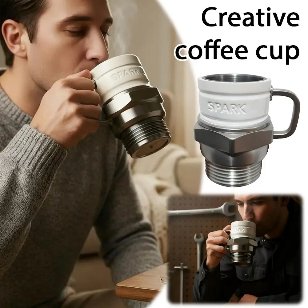 Retro Engine Coffee Mug,V8 Engines Stainless Steel Cup Personalized Double Wall Insulation Car Mug with Handle for Christmas