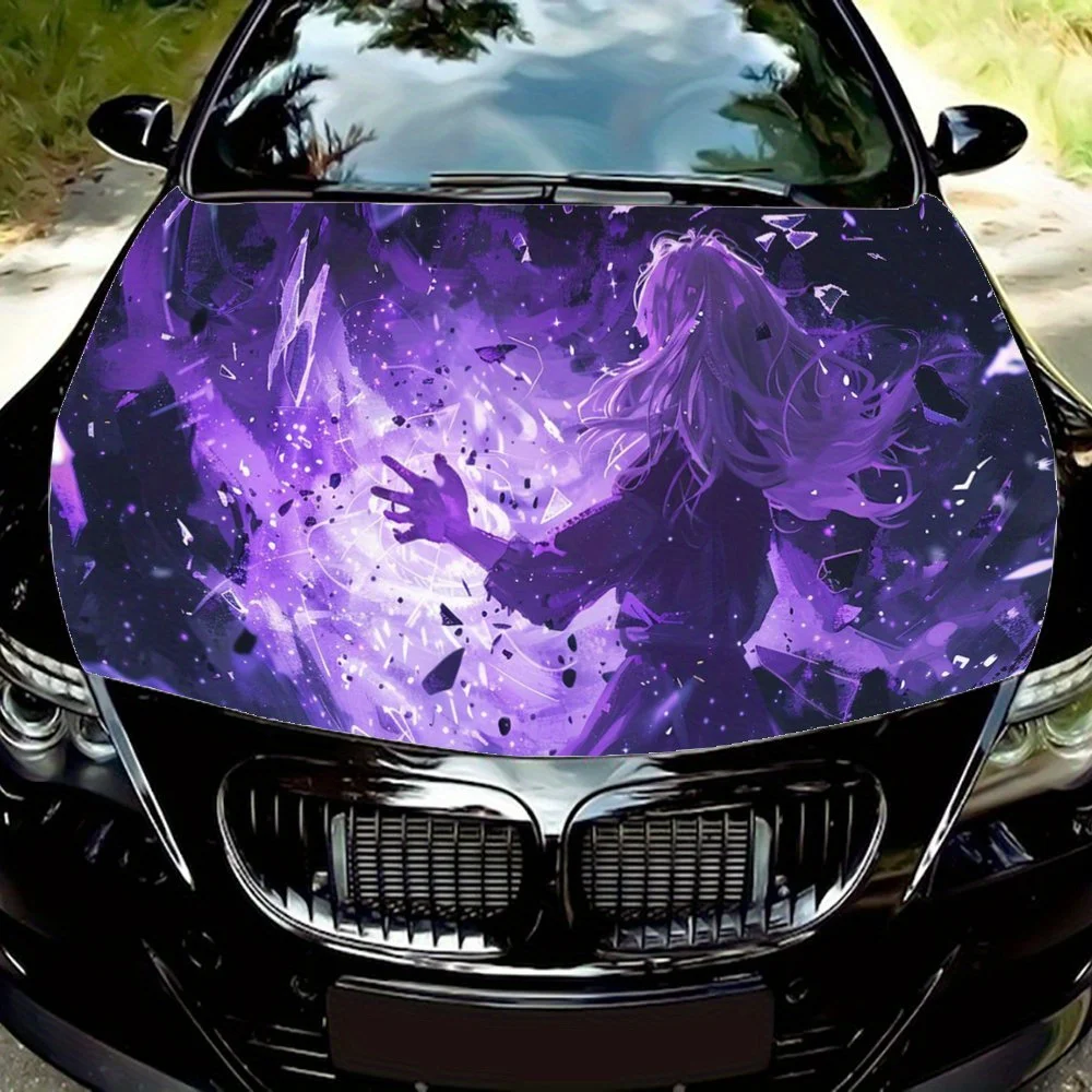

Purple Atmosphere, Beautiful Anime Girls，Car Vinyl Wraps, Engine Hood Decal Sticker, Splash-Resistant, Easy Removal, Durable Per