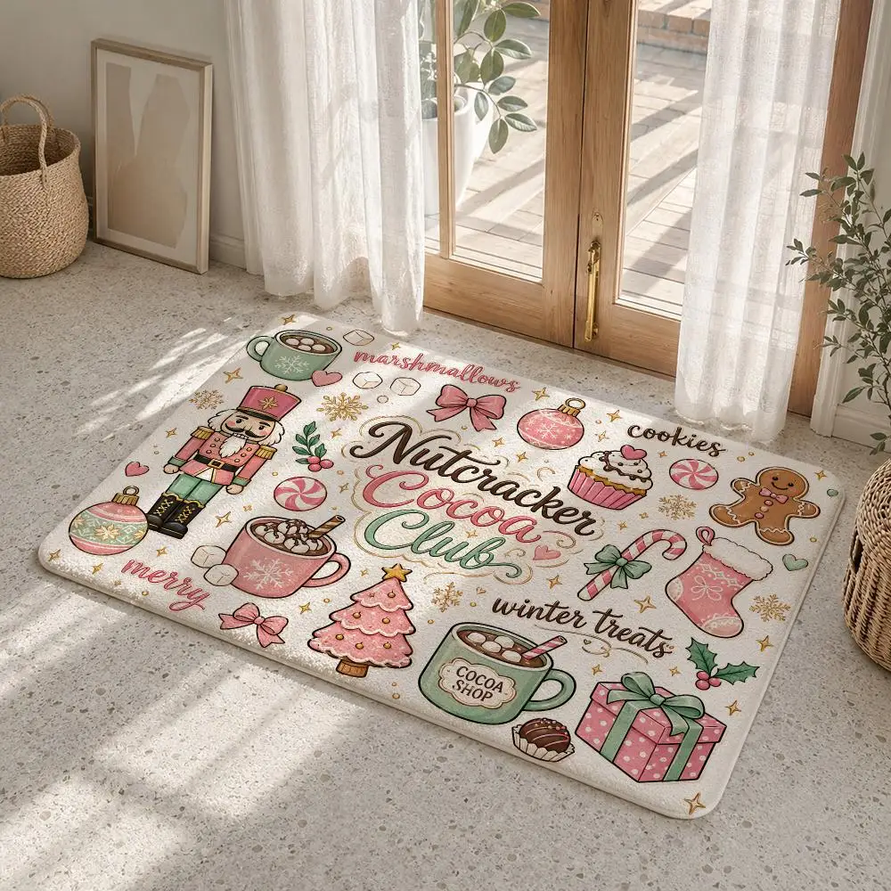 Santa Claus Tree Stocking Cookies Floor Mat Flannel Rug Non Slip Absorbent Soft Washable For Entryway Bathroom Kitchen Decor