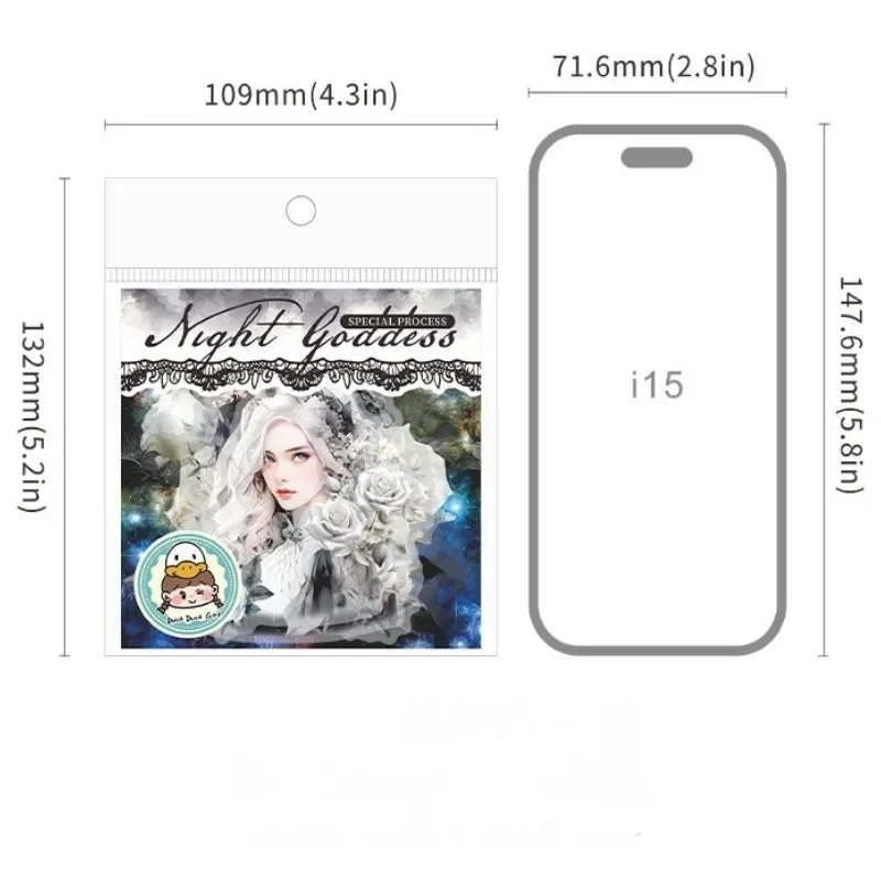 14Pcs PET Sticker Night Goddess Shell Light Character Handbook Material Sticker School Supplies Scrapbook cut 132*109mm