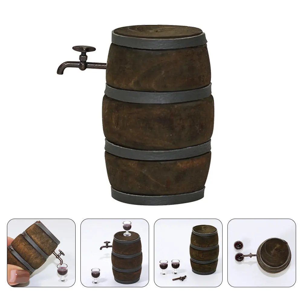 

Miniature Wooden Beer Cask with Realistic Faucet for Mini Home Decoration Dollhouse Dining Room Bar Scene Building DIY Craft