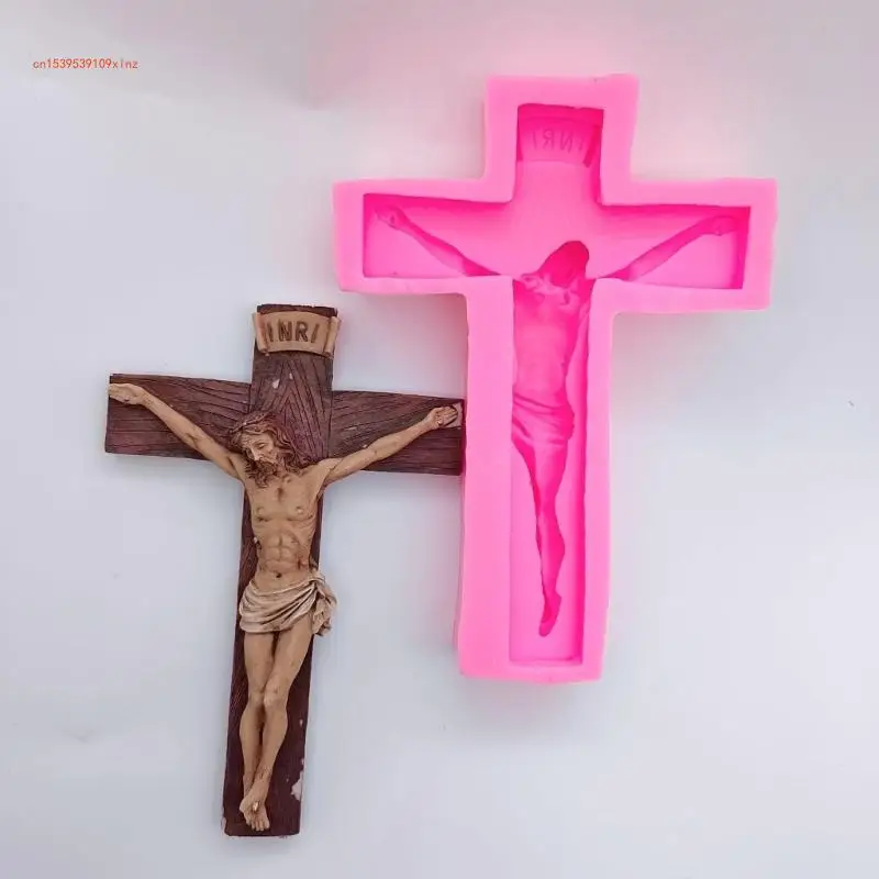 Molde fundição resina epóxi crucifixo Jesus, molde pingente parede cristal para artesanato DIY