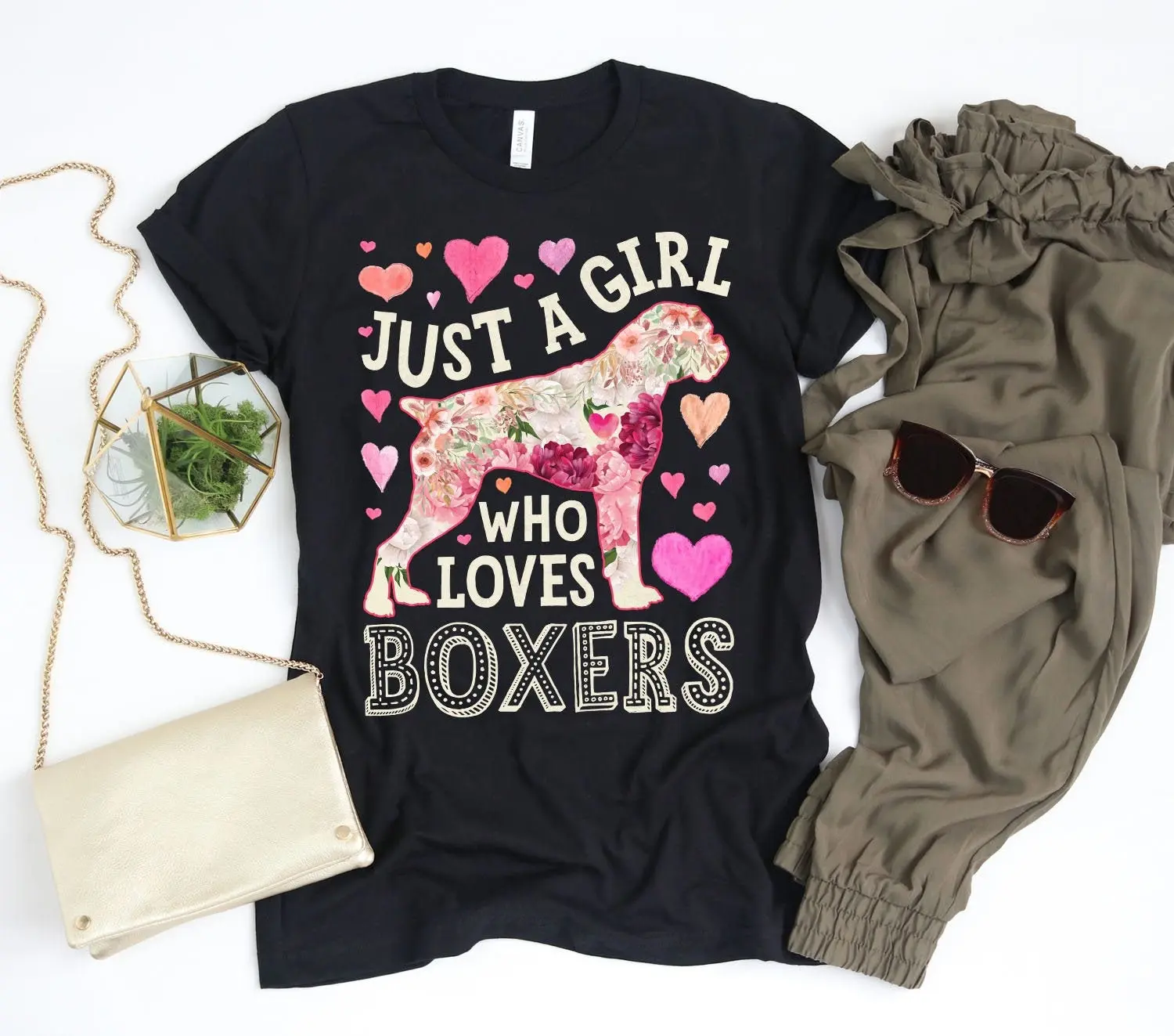 

Just a Girl Who Loves Boxers T Shirt Boxer s Lover Dog Flower Floral Design