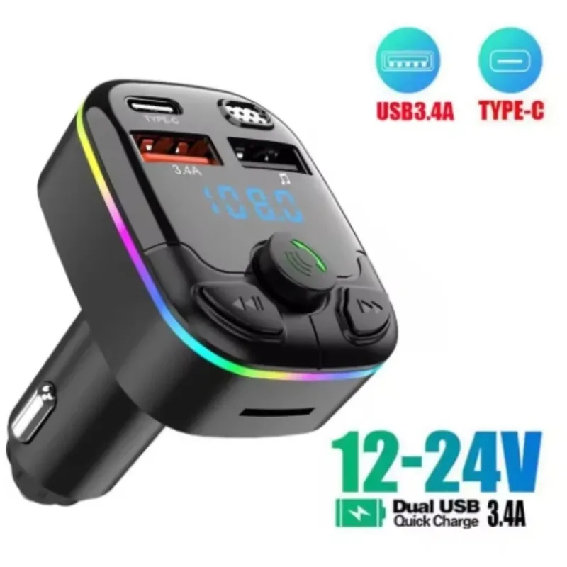 

1 Pcs Bluetooth 5.0 Car FM Transmitter with PD Type‑C MP3 Charger, Dual USB Ports, Wireless Light & Ambient Player