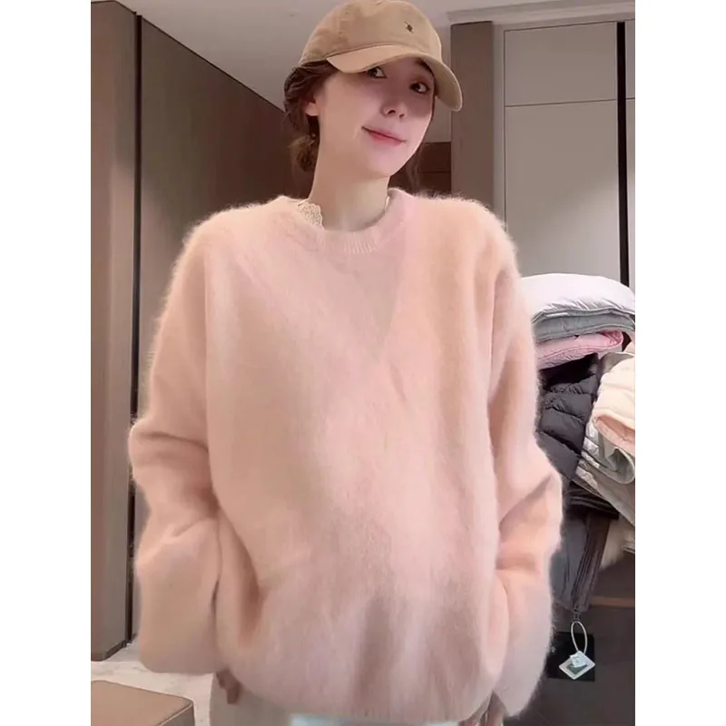 plus Size Soft Lazy Sle Roze ronde Ne Sweater Dames Herfst Winter Losse afslankende gebreide top Kleine irt