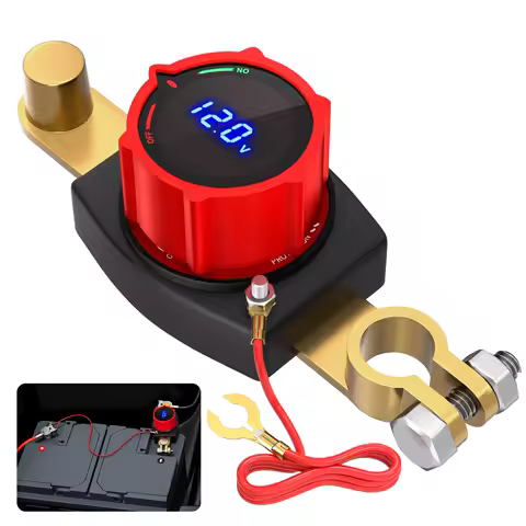Side Post Battery Disconnect Switch 12V-48V with Led Voltmeter Display DC 5-60V Battery Kill Switch Battery Cut Off Switch