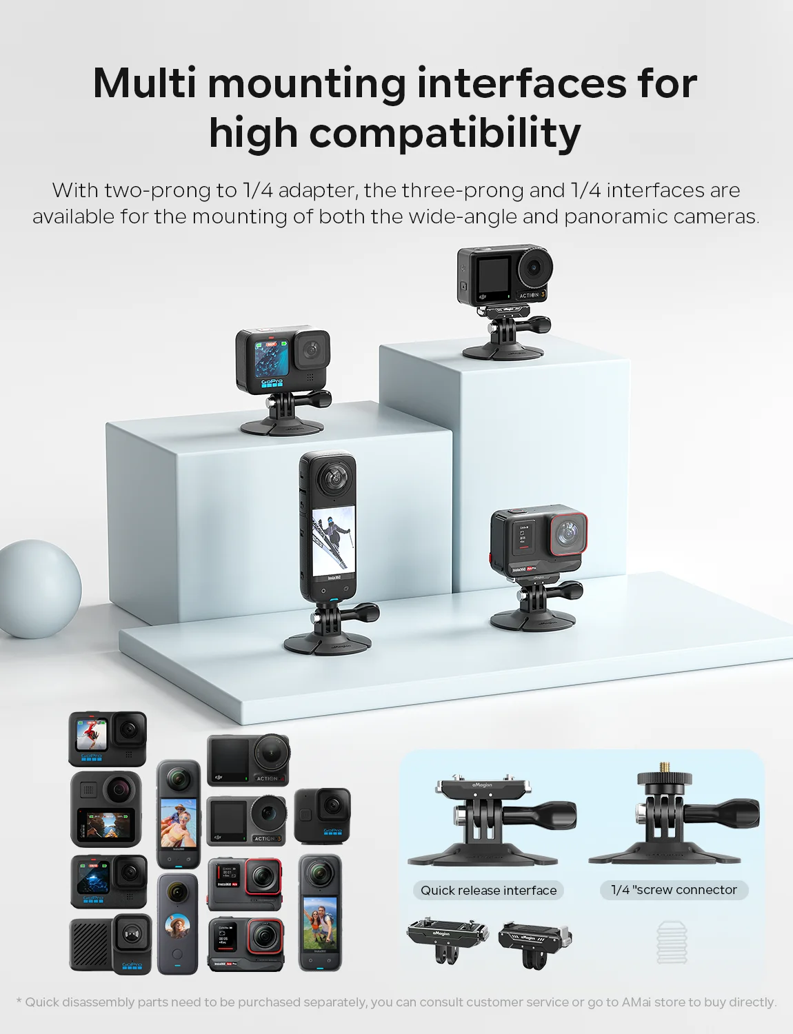 ل Insta360 X5/Go 3S/X4 X3/Ace Pro كاميرا مرنة لاصق قاعدة ملصق جبل دراجة نارية خوذة قاعدة ل DJI Action 4/Gopro
