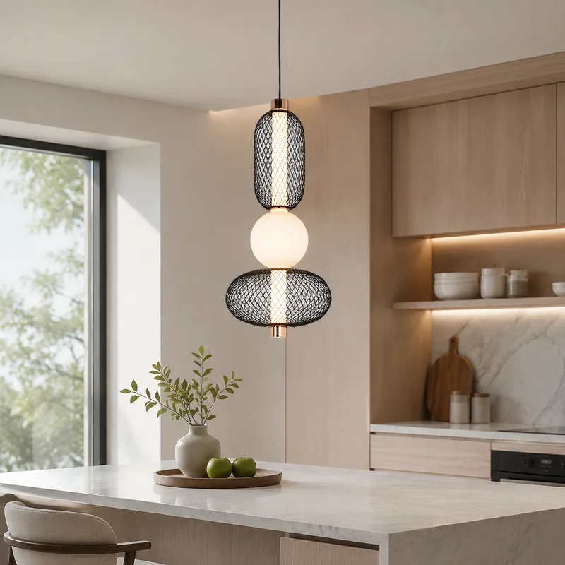 Modern Nordic Metal Mesh Geometric Globe Tubular Hanging Fixture For Dining Room Kitchen Island