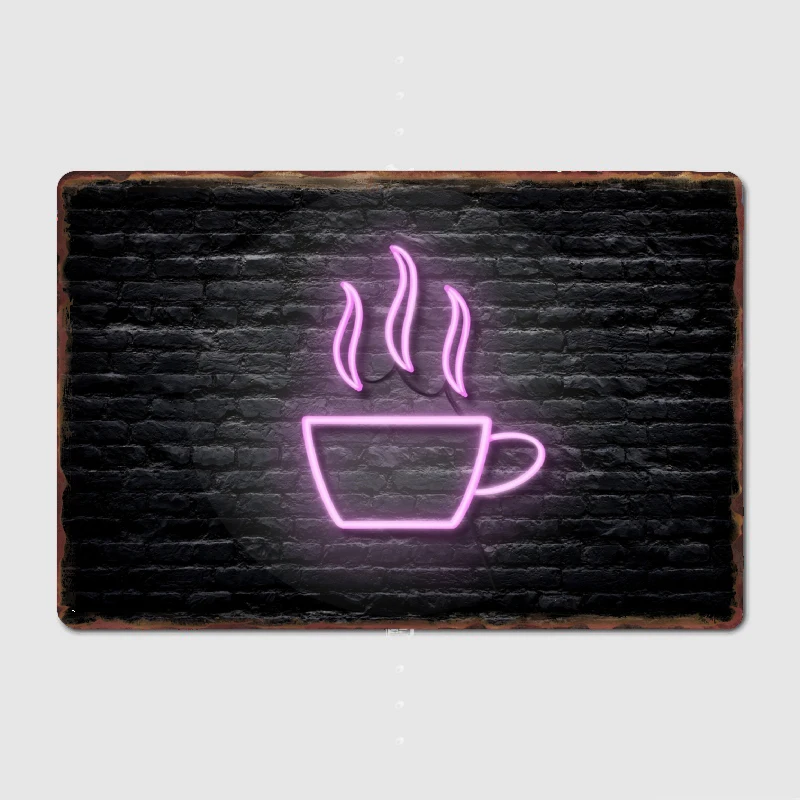 Vintage Coffee Cup Neon Sign Metal Sign Wall Mural Kitchen Design Wall Decor Tin Sign Poster Room Decoration